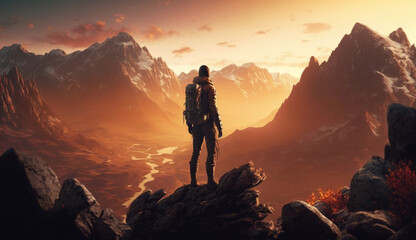 Fototapeta premium A Hiker's Sunset Journey