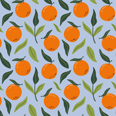 Tropical seamless pattern with oranges. fruit summer background. Vector bright modern abstract print for paper, fabric.