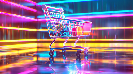 Futuristic Shopping Cart in Neon Lights