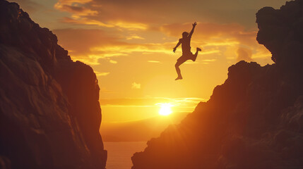 Adventurous Cliff Jump at Sunset