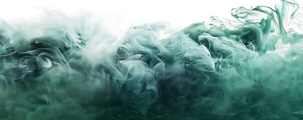 A dark green cloud of smoke on white background, with teal and emerald colors, evoking the feeling of an ocean wave, in a digital art style - Powered by Adobe