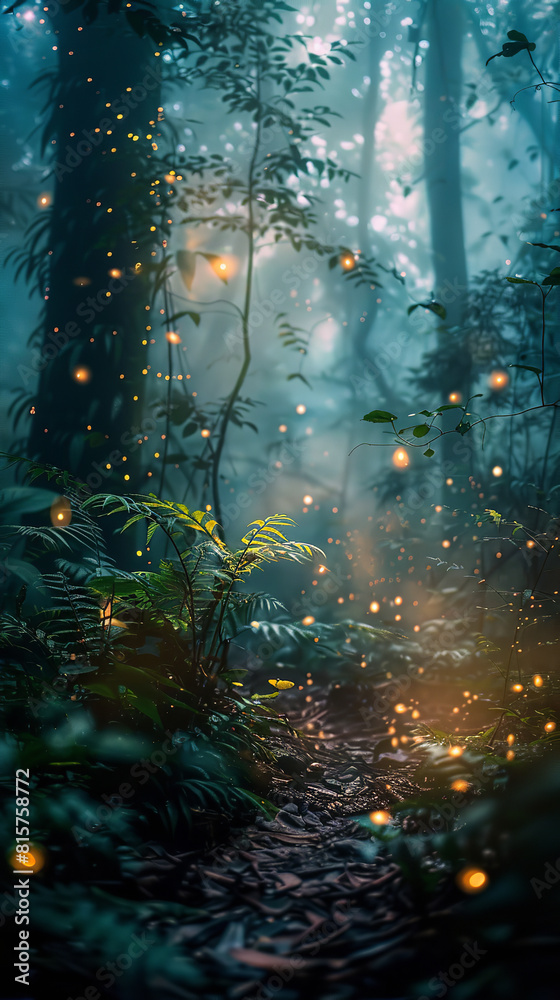Canvas Prints enchanted forest scene with mythical creatures and glowing flora