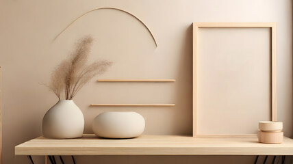 2 modern minimalist wall art mockup with sofa, blank vertical empty frame for wall art mockup living room, soft ivory color wall theme of the room, interior design background