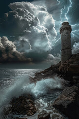 Wizard’s Tower Overlooking Sea with Approaching Thunderstorm