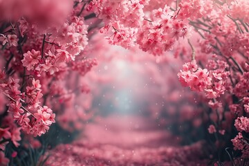Sakura Tree Tunnel: Arching branches forming a tunnel of cherry blossoms. 