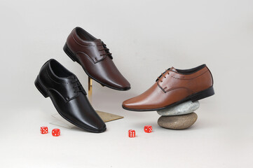 formal shoes combined theme shot on grey background 