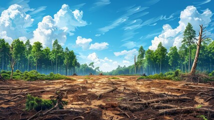 Obraz premium The image shows a clear-cut forest