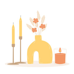 Aromatherapy and relaxation as interior decor in flat style