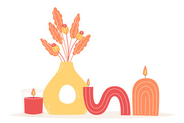 Aromatherapy and relaxation as interior decor in flat style