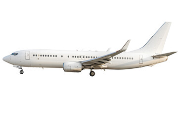 Obraz premium White Passenger airplane. Jet plane flying isolated on white background