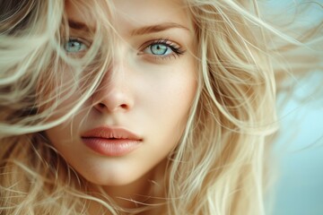 Naklejka premium Cheerful Beautiful girl blonde hair. Fashionable and originally lady. Generate AI