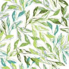 imprints herbs, flowers and leaves. abstract watercolour and digital image. mixed media artwork, endless motif for textile decor and design