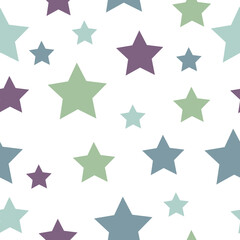 Obraz premium Designed for wallpaper, textile, wrapping, fabric. Hand drawn doodle elements in navy, pink and purple soft tones on white background. Festive Stars Wallpaper.