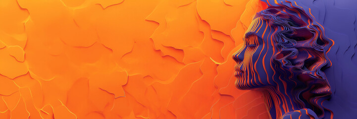 Abstract profile against fiery texture