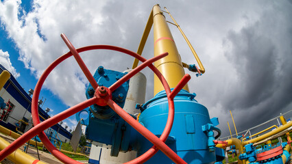 Gas processing station. Underground gas storage. Shut-off valves