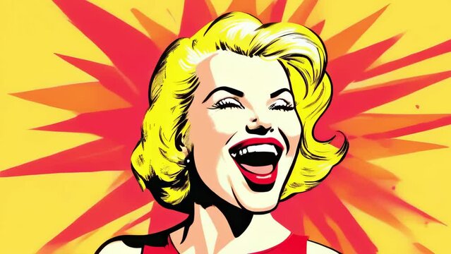 happy woman screaming smiling in joy extasy rainbow colorful comix cartoon iretro illustration animation advertisement style - 4K stock Video footage AI