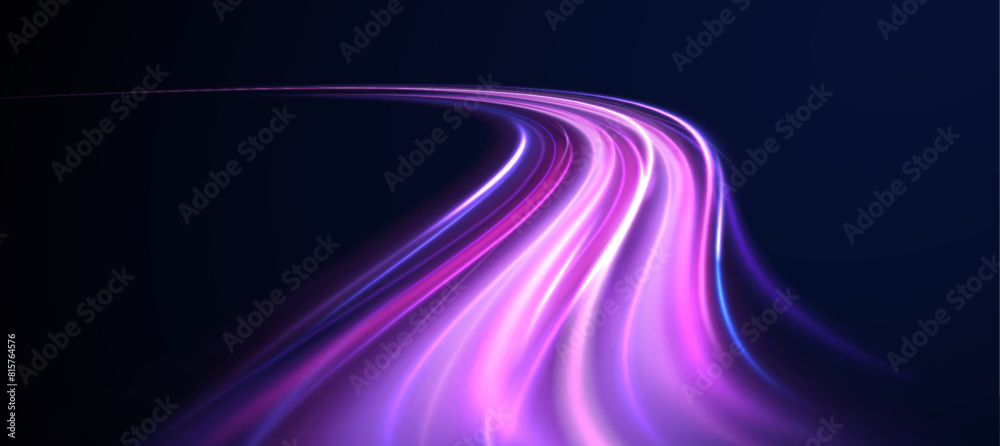 Wall mural light motion trails. high speed motion blurred light effects at night in blue and red colors. glowin