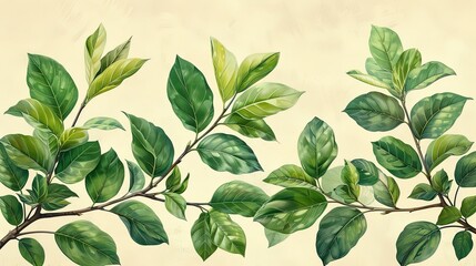 Hand-Drawn Botanical Pattern, Vintage Pencil Sketch, Green Leaves, 4K Wallpaper