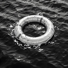 aesthetic neutral Life Preserver Floating in Water. monochromatic aesthetic images. 