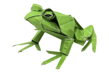 Paper frog with folded legs isolated on transparent background