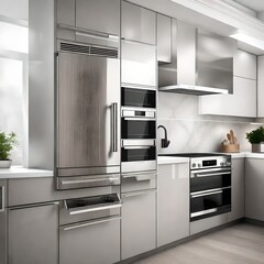 A contemporary kitchen appliance mockup with a polished stainless steel finish..--ar 3:9 --v4** - Upscaling by @faizan