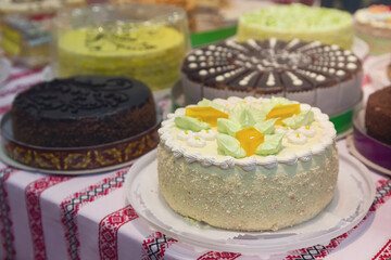 Beautiful cakes on display at market