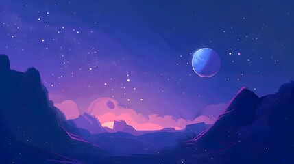 Naklejka premium Captivating Galactic Landscape Under the Starry Night Sky with a Glowing Planet