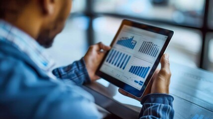 Businessman analyzing graphs and charts on a digital tablet