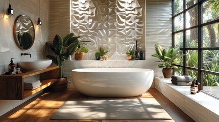 Fototapeta premium As you step back to admire the ceramic tile, you marvel at how the black lotus texture seamlessly blends traditional craftsmanship with modern design.