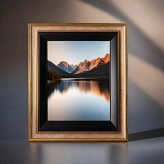 An elegant digital photo frame mockup displaying a mesmerizing image against a solid and neutral backdrop..--ar 3:9 --v4** - Upscaling by @faizan