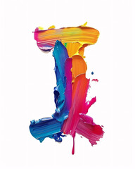 Fototapeta premium typeface made out of a thick, smudged vivid colored, acrylic paint stroke, isolated on a white background the Letter I