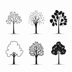 Obraz premium Deciduous trees flat design front view seasonal changes theme cartoon drawing black and white