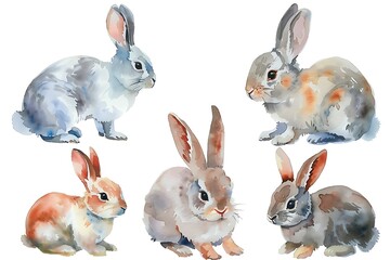 Obraz premium set of watercolor rabbits isolated on white background