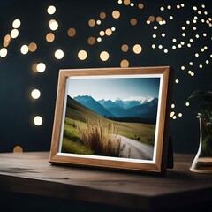 A realistic digital photo frame mockup showcasing a slideshow against a solid backdrop, perfect for reliving cherished memories..--ar 3:9 --v4** - Upscaling by @faizan