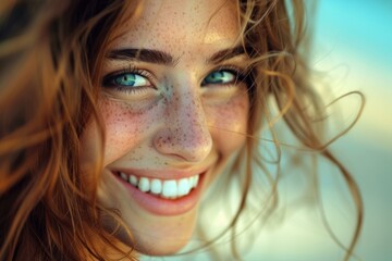 Radiant Smiling woman happy. Female travel girl. Generate Ai