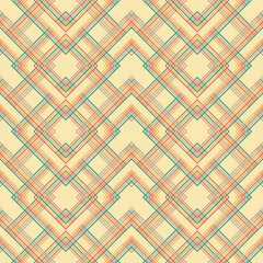 Seamless colored diamond pattern made from straight lines to create retro 70s and 60s style fabric and wallpaper. Geometric shapes in a fashionable style for the cover.