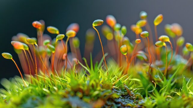 Macro shot of moss with graceful sporophyte stems