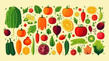 Agricultural produce flat design top view farming theme cartoon drawing vivid