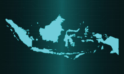 Indonesia Map with Green Circuit Technology Style.