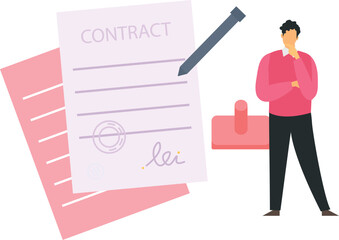 The boy is thinking of signing the contract.