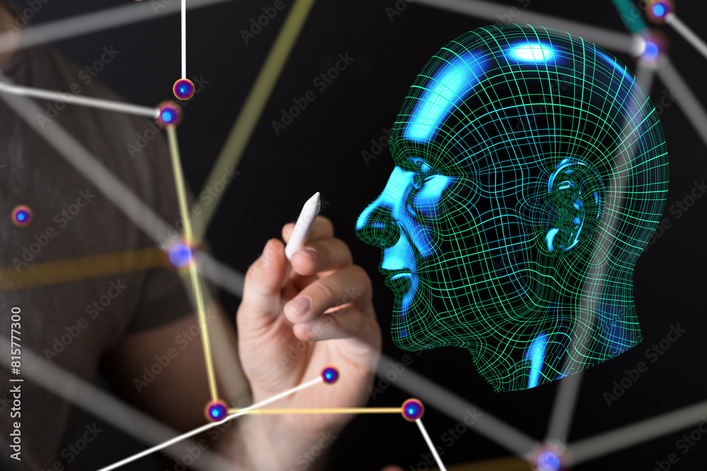 Poster neural network 3d illustration. big data and cybersecurity