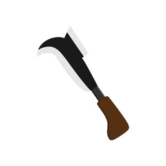 billhook flat design vector illustration isolated color vector on white background. This cutting tool is used to slice string, cut flowers, prune vines, trimming vines and graft trees.