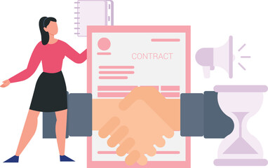 The girl is looking at the contract agreement.