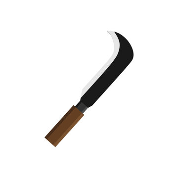 billhook flat design vector illustration isolated color vector on white background. This cutting tool is used to slice string, cut flowers, prune vines, trimming vines and graft trees.