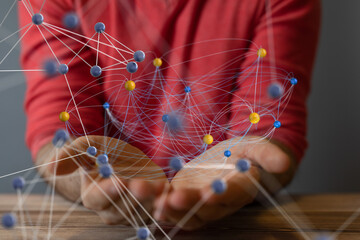 Global network. Blockchain. 3D illustration. Neural networks and artificial intelligence. Abstract