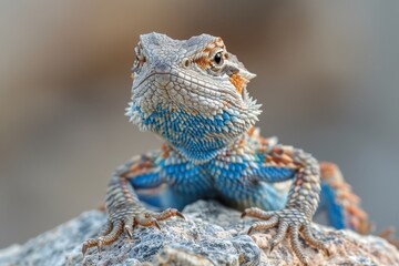 Western Fence Lizard: Basking on a rock with textured skin and blue belly, appealing to nature lovers.