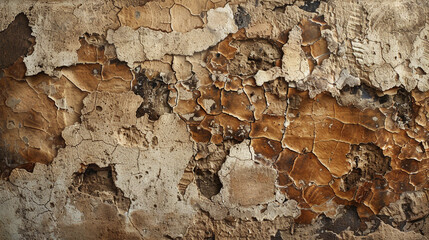 A high-definition image of a crumbling ancient wall, where the patterns of decay mimic cow skin, blending history and art in a textured, abstract photograph.