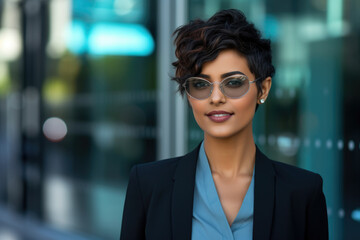 Closeup portrait of a confident young Indian Corporate professional woman with short hair