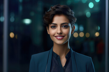 Closeup portrait of a confident young Indian Corporate professional woman with short hair