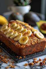 Avocado Banana Bread made with mashed avocado, ripe bananas, and whole wheat flour for added nutrients.